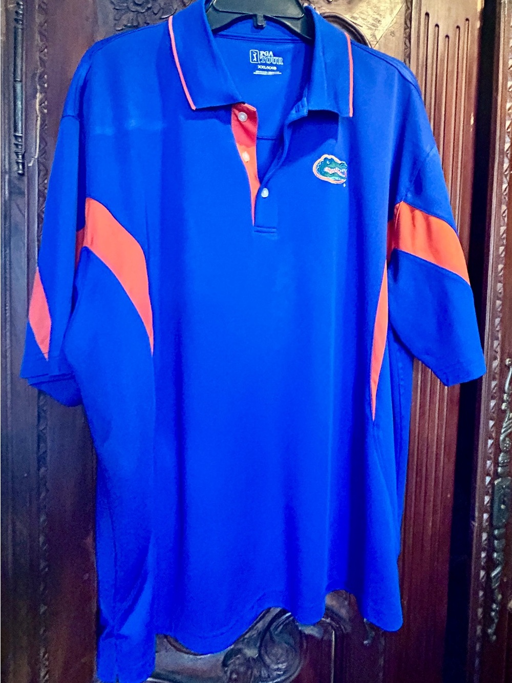 PGA Tour Blue Polo with Orange Accents